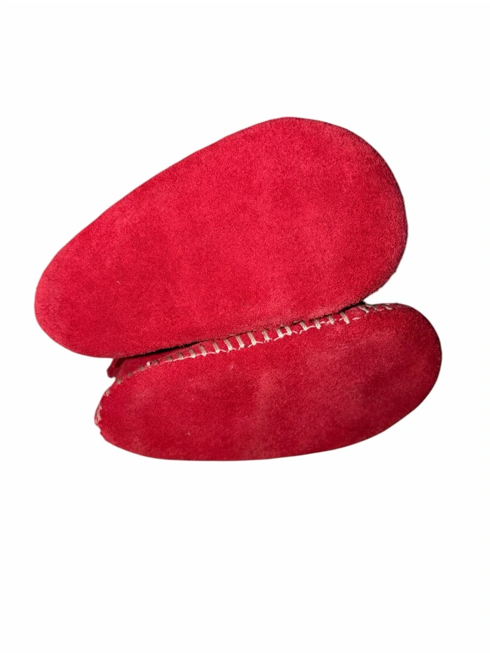 EUC Minnetonka Red Suede Leather Baby Moccasins 2 Fringe Western Americana Crib